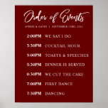 Burgundy Order of Events Wedding Day Schedule Poster<br><div class="desc">This wedding poster is the perfect way to let your guests know the timeline for your wedding day.</div>