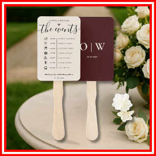 Burgundy Order of Events Wedding Program Hand Fan