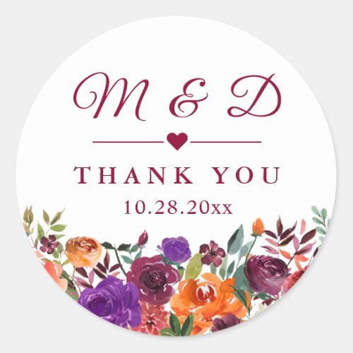 Burgundy Organ Floral Monogram Wedding Favor Classic Round Sticker - Customize this "Burgundy Organ Floral Monogram Wedding Favor Thank You Sticker" to add a special touch.  It's perfect for all occasions. 
(1) For further customization, please click the "customize further" link and use our design tool to modify this template. 
(2) If you need help or matching items, please contact me.