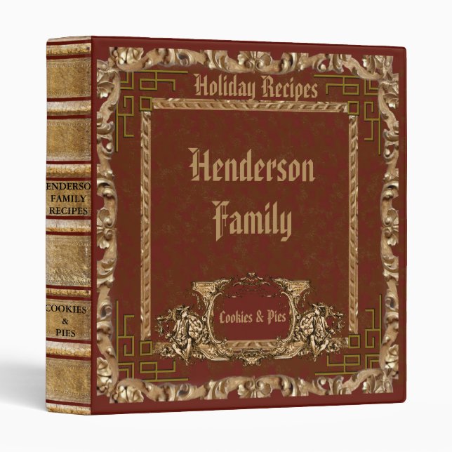 Burgundy Ornate Christmas Holiday Recipe 3 Ring Binder (Front/Spine)