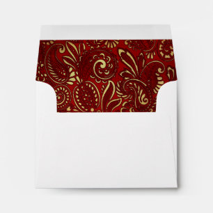 Burgundy Ornate Paisley Floral Gold Envelope