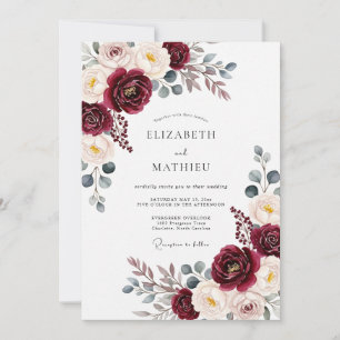 Burgundy Painterly Bloom Romance Wedding Invitation