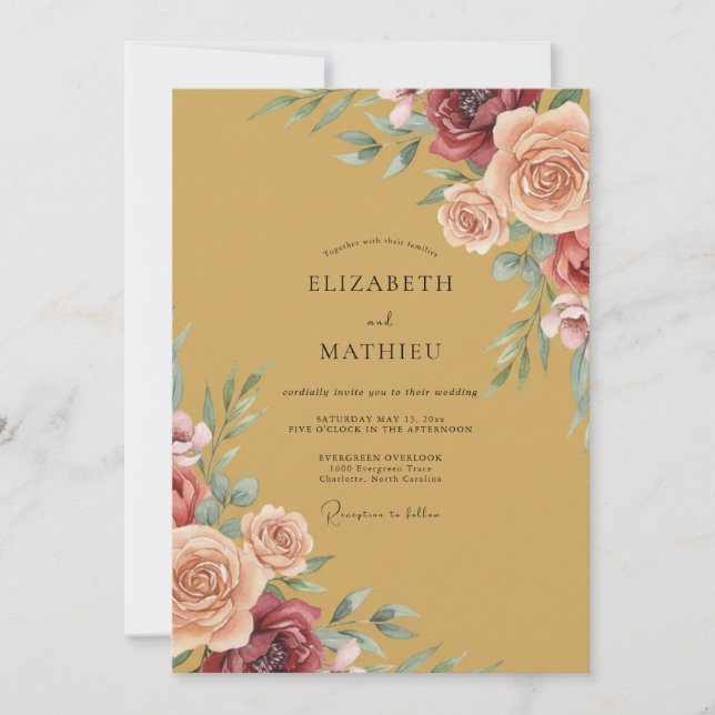 Burgundy Painterly Botanical Romance Wedding Invitation (Front)