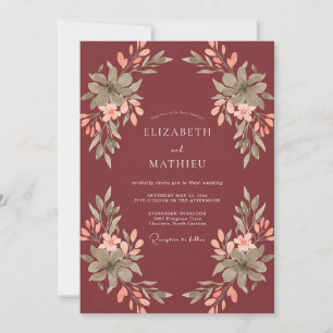 Burgundy Painterly Bouquet Wedding Invitation