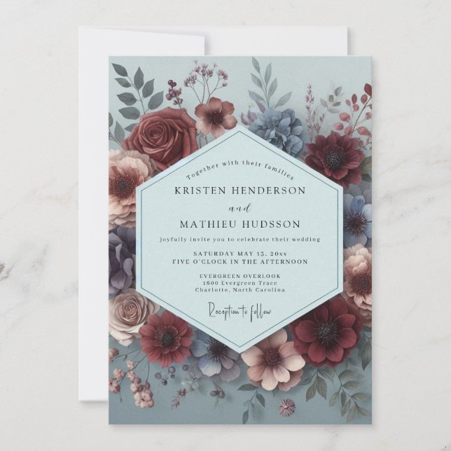 Burgundy Painterly Flora Wedding Invitation (Front)