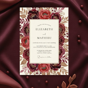Burgundy Painterly Flora Wedding Invitation