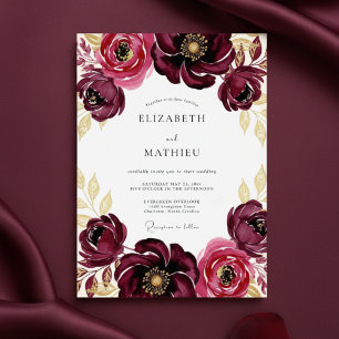 Burgundy Painterly Flourish Wedding Invitation