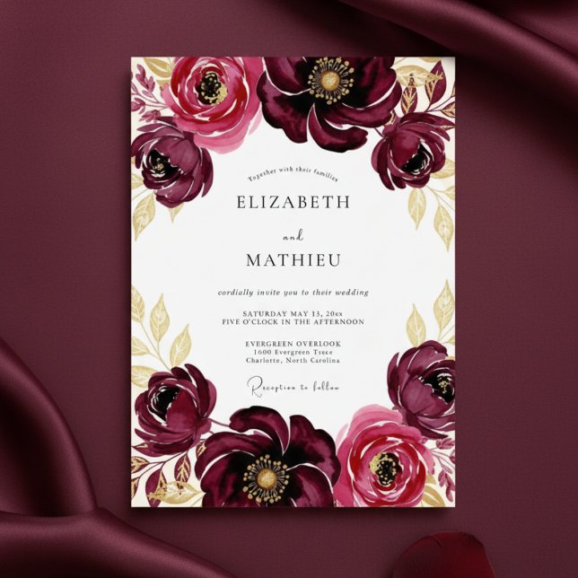 Burgundy Painterly Flourish Wedding Invitation (Creator Uploaded)