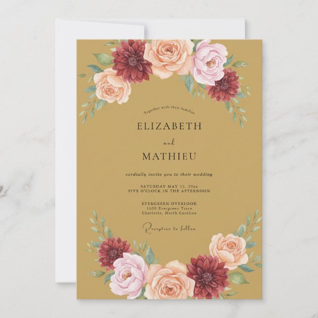 Burgundy Painterly Romantic Wedding Invitation (Front)