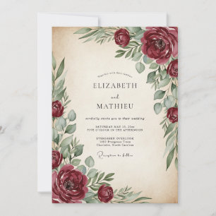 Burgundy Painterly Vintage Wedding Invitation