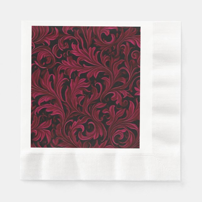 Burgundy Paisley Wedding Napkins (Front)