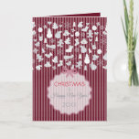 Burgundy & Pale Stripes Whimsical Christmas Silver Holiday Card