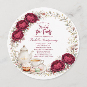 Burgundy Palette Tea Party Bridal Shower Invitation