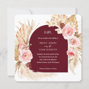Burgundy Pampas Grass Boho Floral Square wedding I Invitation
