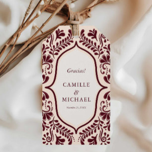 Burgundy Papel Picado Wedding Favor Gracias Tag