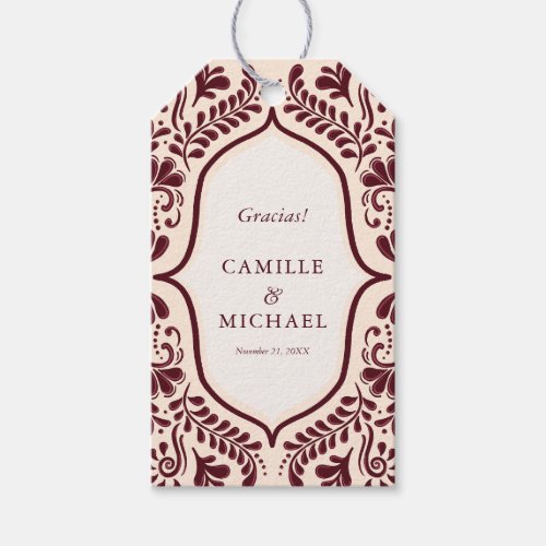 Burgundy Papel Picado Wedding Favor Gracias Tag