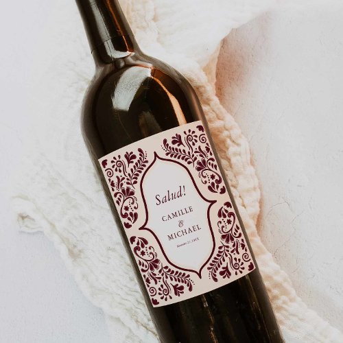 Burgundy Papel Picado Wedding Wine Label