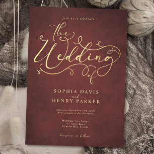 Burgundy Parchment Rustic Flourish Calligraphy Inv Invitation