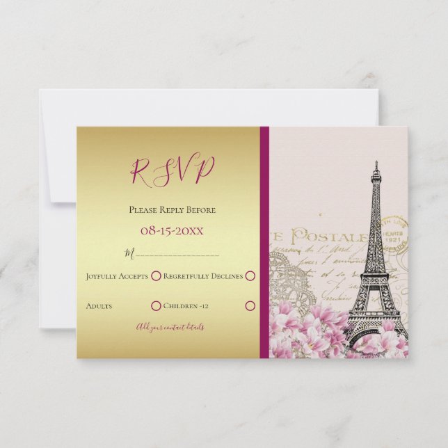 Burgundy Paris In The Springtime Wedding RSVP (Front)