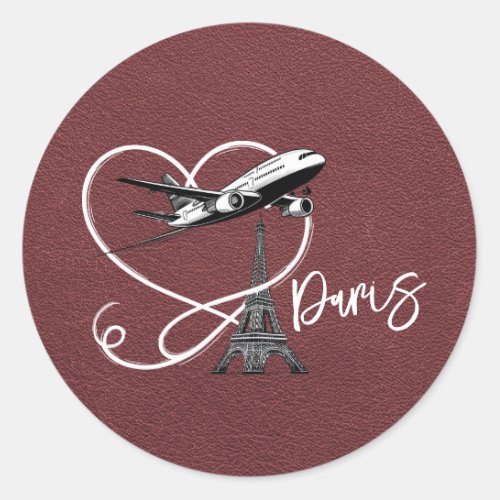 Burgundy Paris Passport  Classic Round Sticker