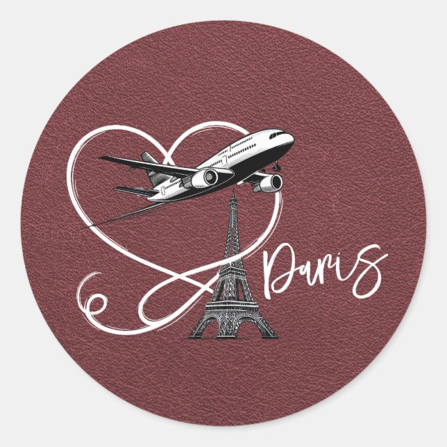 Burgundy Paris Passport  Classic Round Sticker (Front)