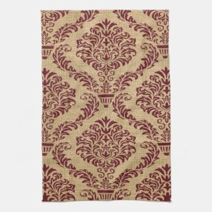 Burgundy Parisian Moods Damask Kitchen Towel
