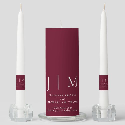 Burgundy Party Welcome Modern Classic Wedding Unity Candle Set