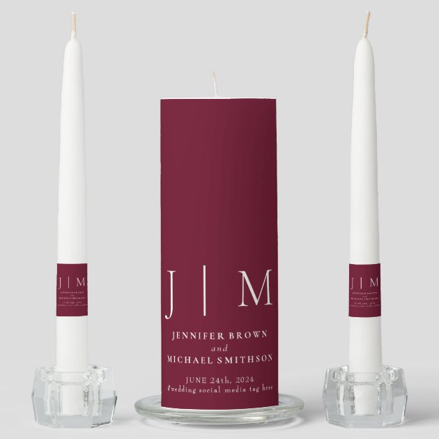 Burgundy Party Welcome Modern Classic Wedding Unity Candle Set