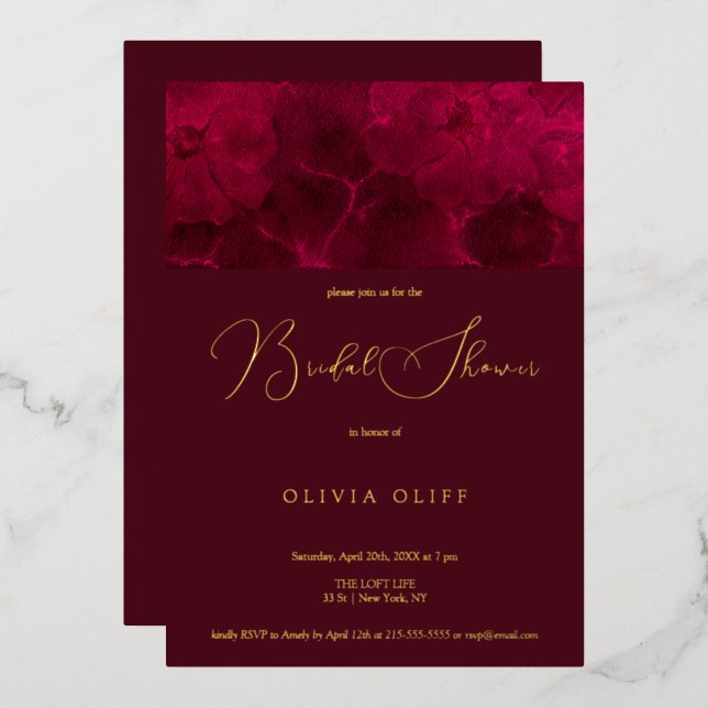 Burgundy Passion Bridal Shower Foil Invitation (Front/Back)