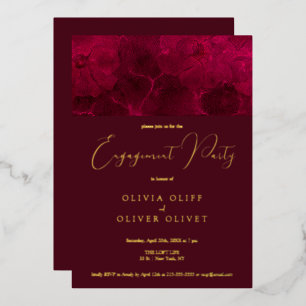 Burgundy Passion Engagement Party Foil Invitation