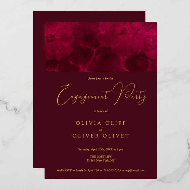 Burgundy Passion Engagement Party Foil Invitation (Front/Back)