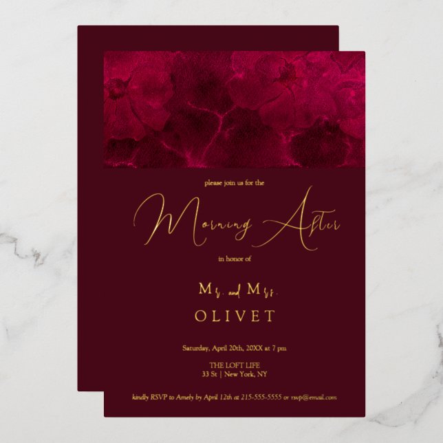 Burgundy Passion Morning After Foil Invitation (Front/Back)