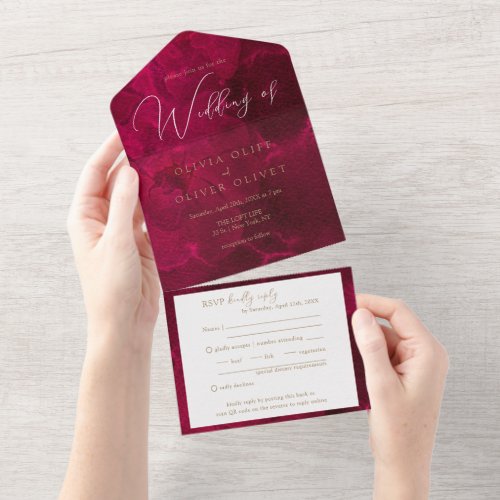 Burgundy Passion Wedding All In One Invitation