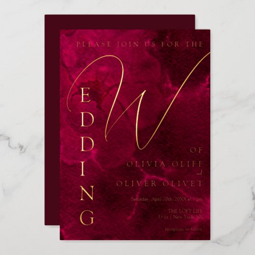 Burgundy Passion Wedding Foil Invitation