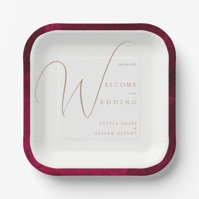 Burgundy Passion Wedding Paper Plates (Front)