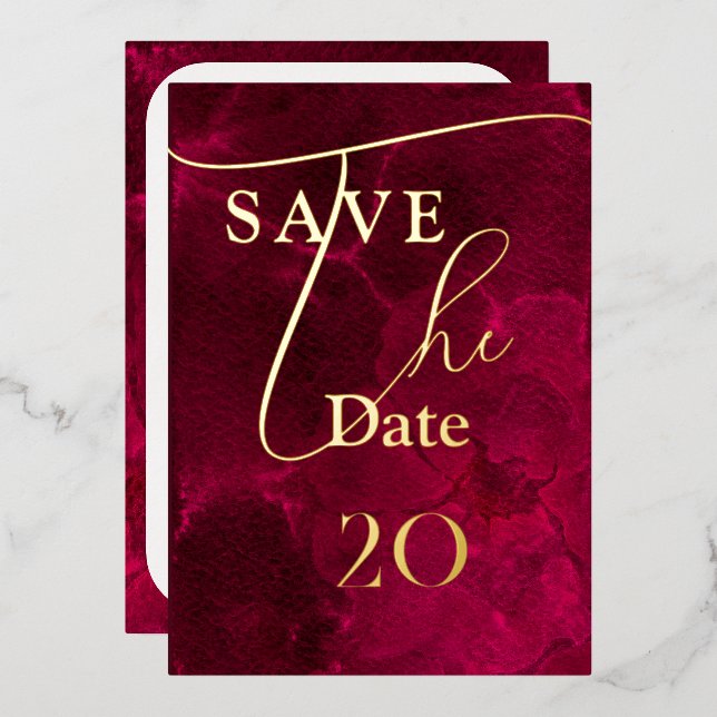 Burgundy Passion Wedding Save The Date Foil Invitation (Front/Back)