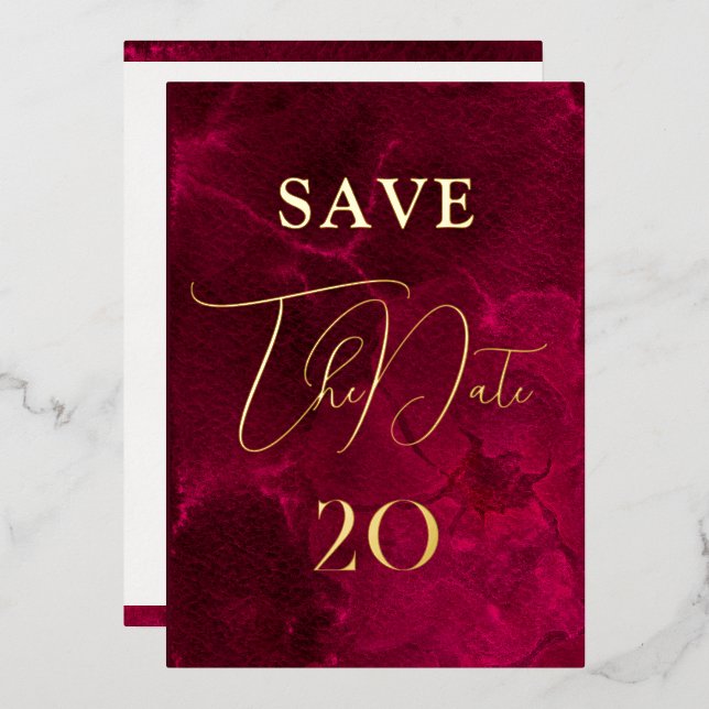 Burgundy Passion Wedding Save The Date Foil Invitation (Front/Back)
