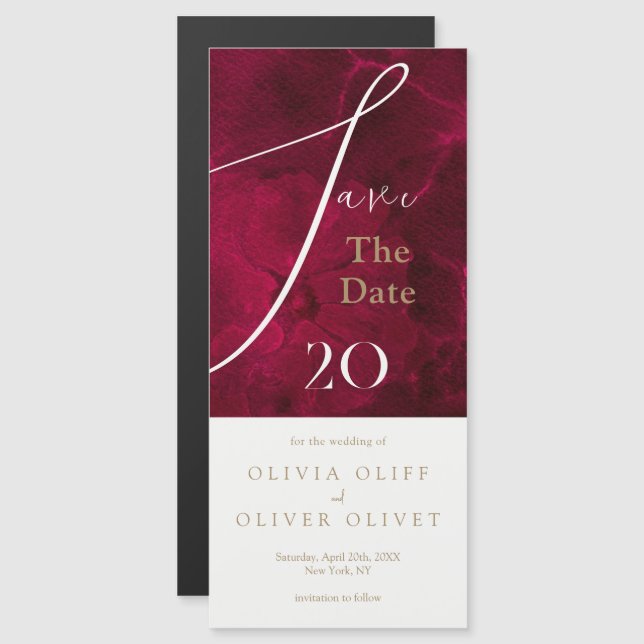 Burgundy Passion Wedding Save The Date Magnetic Invitation (Front/Back)