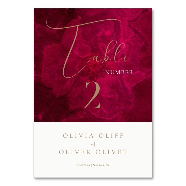 Burgundy Passion Wedding Table Number (Front)