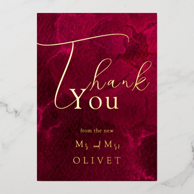 Burgundy Passion Wedding Thank You Card (Front)