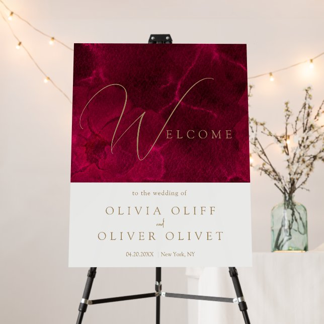 Burgundy Passion Wedding Welcome Foam Board (In Situ (Stand))