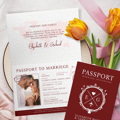 Burgundy Passport Travel Destination Wedding Invitation