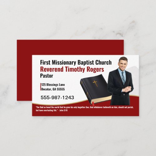 Burgundy Pastor or Deacon Photo Church Business Card