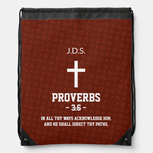 Burgundy Pattern Bible Chapter Verse Christian Drawstring Bag (Front)