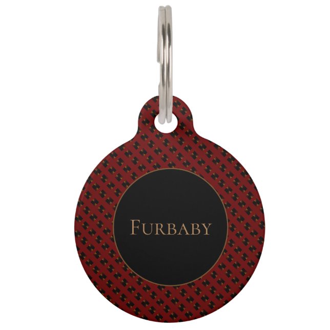 Burgundy Patterned Pet ID Tag (Front)