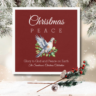 Burgundy Peace Dove Holly Christian Christmas Napkins