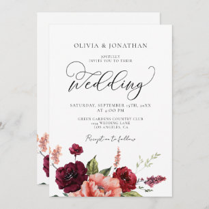 Burgundy Peach All in 1 Budget QR Code Wedding Invitation