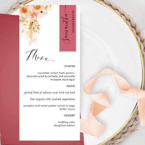 Burgundy Peach Blush Personalized with Guest Name Menu