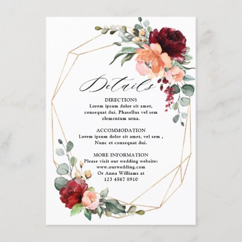 Burgundy Peach Coral Orange Eucalyptus Wedding Enclosure Card