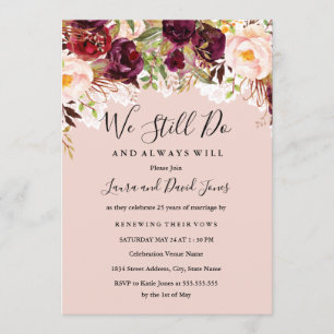 Burgundy Peach Floral Lace Wedding Vow Renewal Invitation